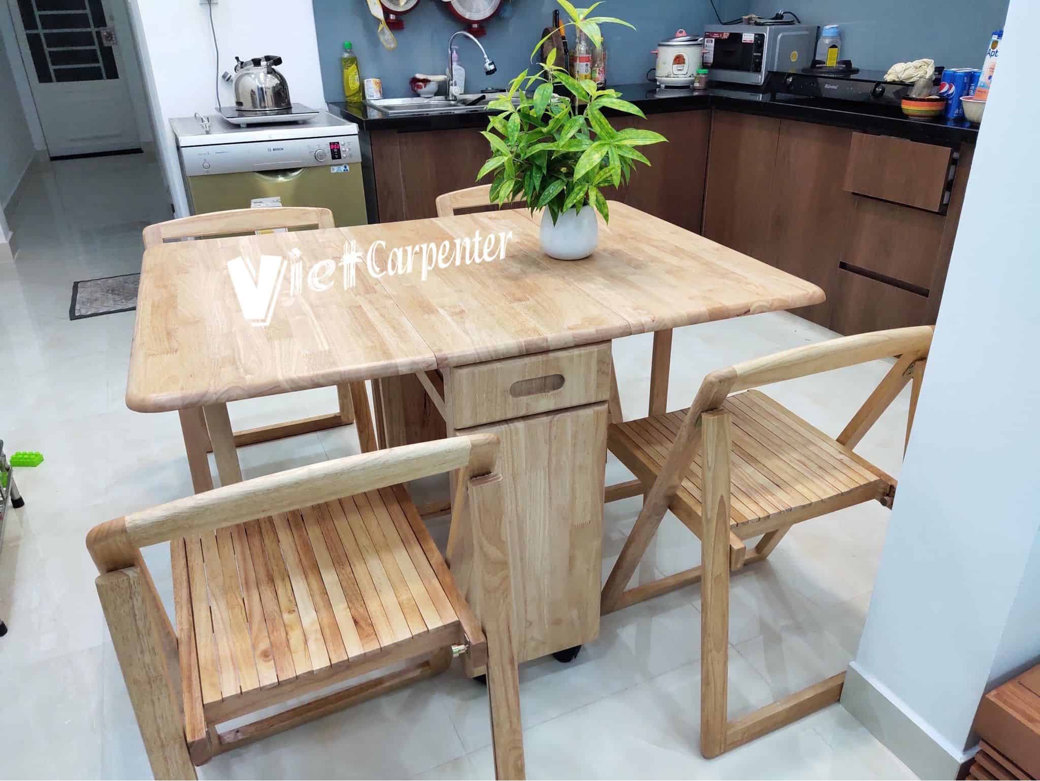 Bộ bàn ăn 4 ghế gỗ tự nhiên xếp gọn xuất khẩu - VBA10 - #1 Nội ...