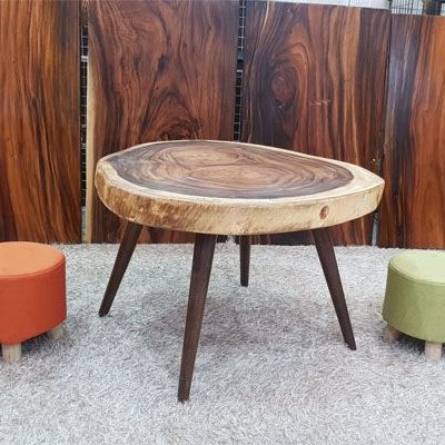 bàn uống nước hình tròn gỗ tự nhiên