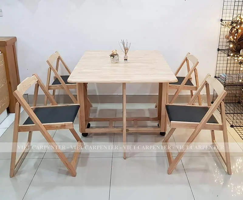 bàn ăn thông minh xếp gọn phù hợp chung cư căn hộ gỗ tự nhiên