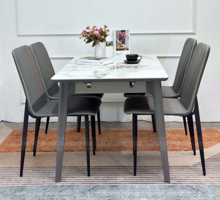 bộ bàn ăn mặt đá mở rộng thông minh 4 ghế tiết kiệm diện tích cho chung cư