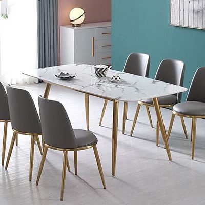 Bàn ăn mặt đá 6 ghế chân mạ vàng hiện đại sang trọng