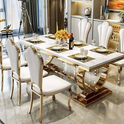 Bàn ăn tân cổ điển mạ vàng 6 ghế cao cấp mã số bamd15