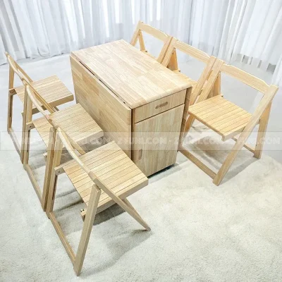 bộ bàn ăn thông minh gấp gọn 6 ghế vân gỗ tự nhiên bàn có gắn bánh xe có thể dễ dàng di chuyển cho các không gian bếp có diện tích chật hẹp vừa đẹp mà rất tiết kiệm diện tích