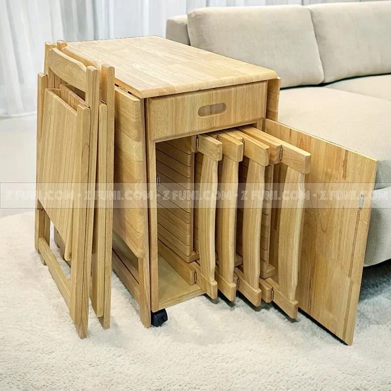 bàn ăn xếp gọn 6 ghế gỗ tự nhiên tiết kiệm diện tích