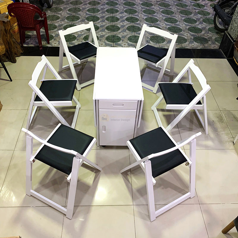 Bàn ăn thông minh xếp gọn 4 ghế màu trắng - VBA14 - #1 Nội Thất Việt  Carpenter
