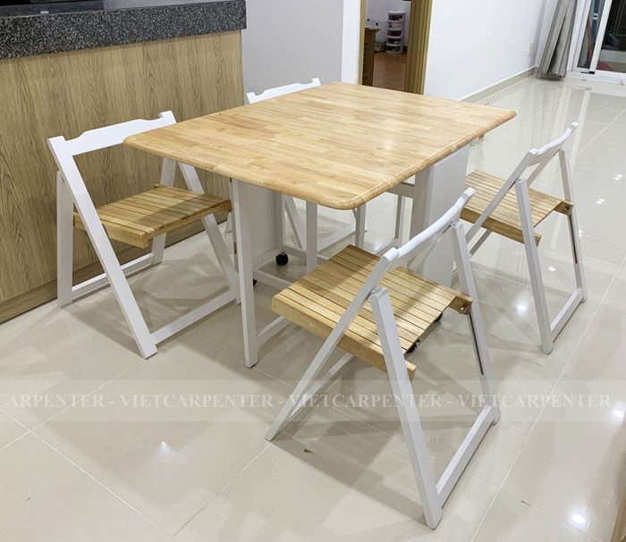 bàn ăn gấp thông minh tiết kiệm diện tích màu trắng vân gỗ tự nhiên vba22