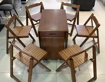 bộ bàn ghế ăn thông minh gấp gọn 6 ghế màu nâu dài 1m4 tiết kiệm diện tích cho nhà bếp nhỏ