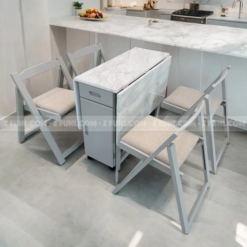 bàn ăn gấp gọn mặt đá 4 ghế xếp gọn tại hà nội