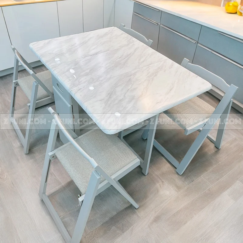 bàn ăn thông minh gấp gọn mặt đá 4 ghế dài 1m2 tiết kiệm diện tích cho căn hộ chung cư nhỏ