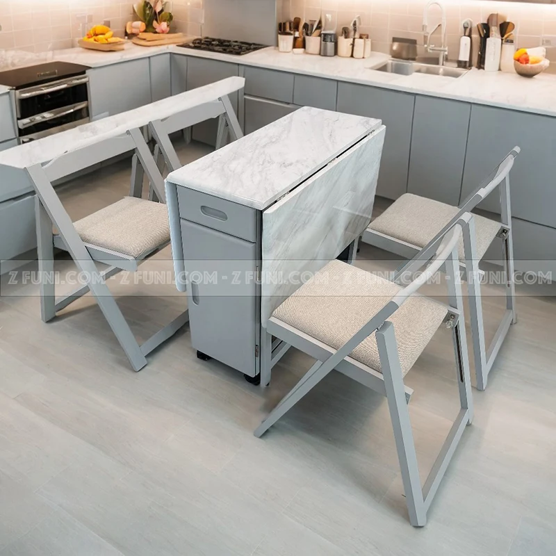 bàn ăn thông minh xếp gọn mặt đá 4 ghế tại tphcm