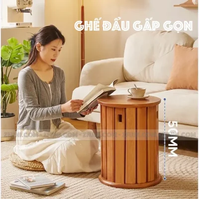 bộ 4 ghế đôn gỗ gấp gọn xếp chồng đa năng. Ghế đẩu này có khả năng vừa làm ghế ăn và làm bàn trà sofa mini có gắn thêm 4 bánh xe tiện việc di chuyển cực kỳ tiện lợi